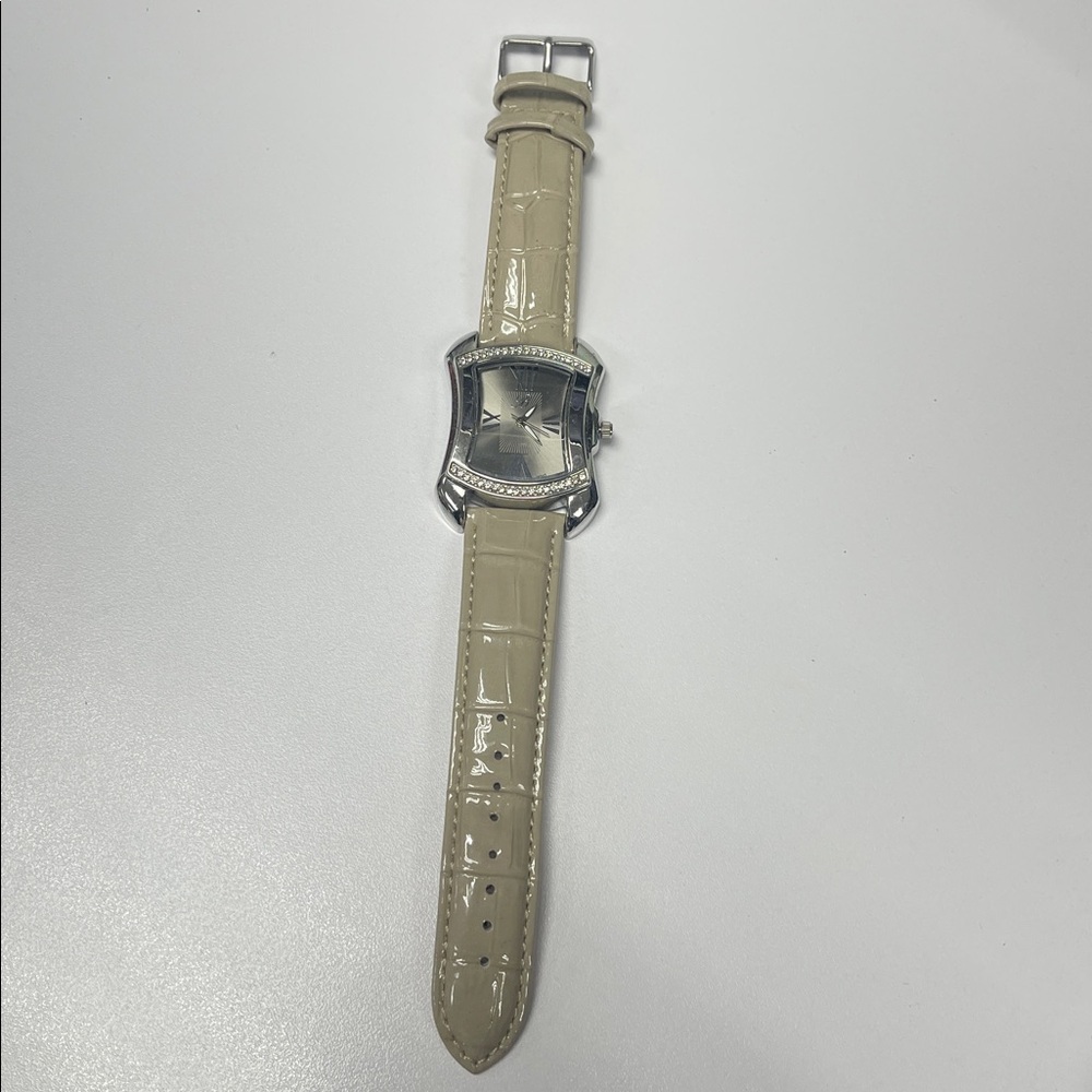 Burgi BTV011 Rhinestone SS Watch Tan Crocodile-Embossed Leather Strap